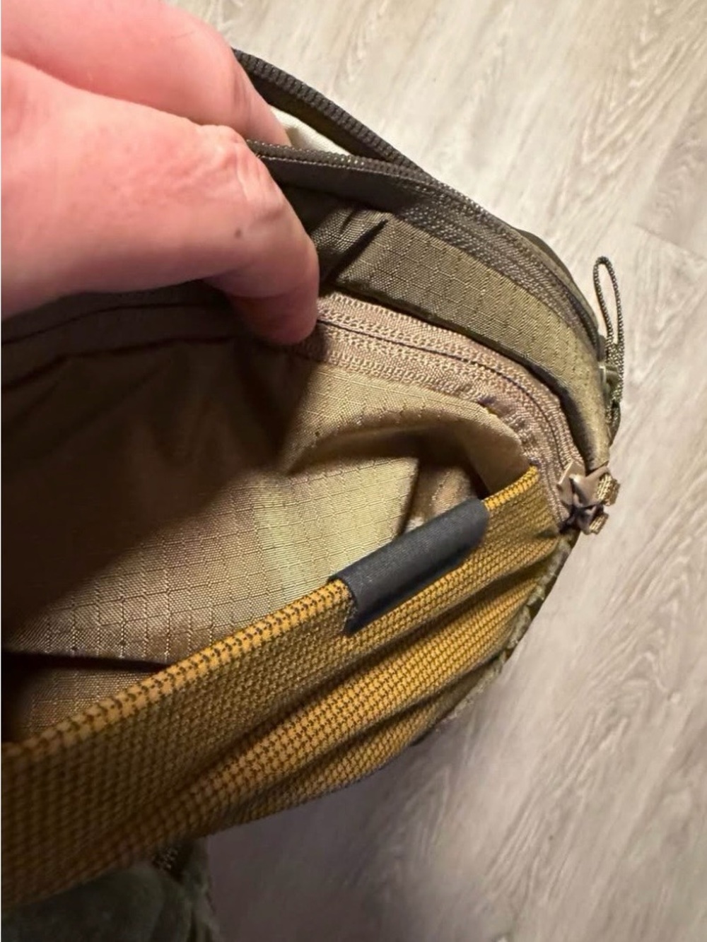 Men's Olive and Mustard Two-Tone Sling Belt Bag - Picture 4 of 4